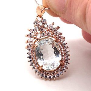 Aquamarine 6.70ct Rose Gold Solid Silver Pendant